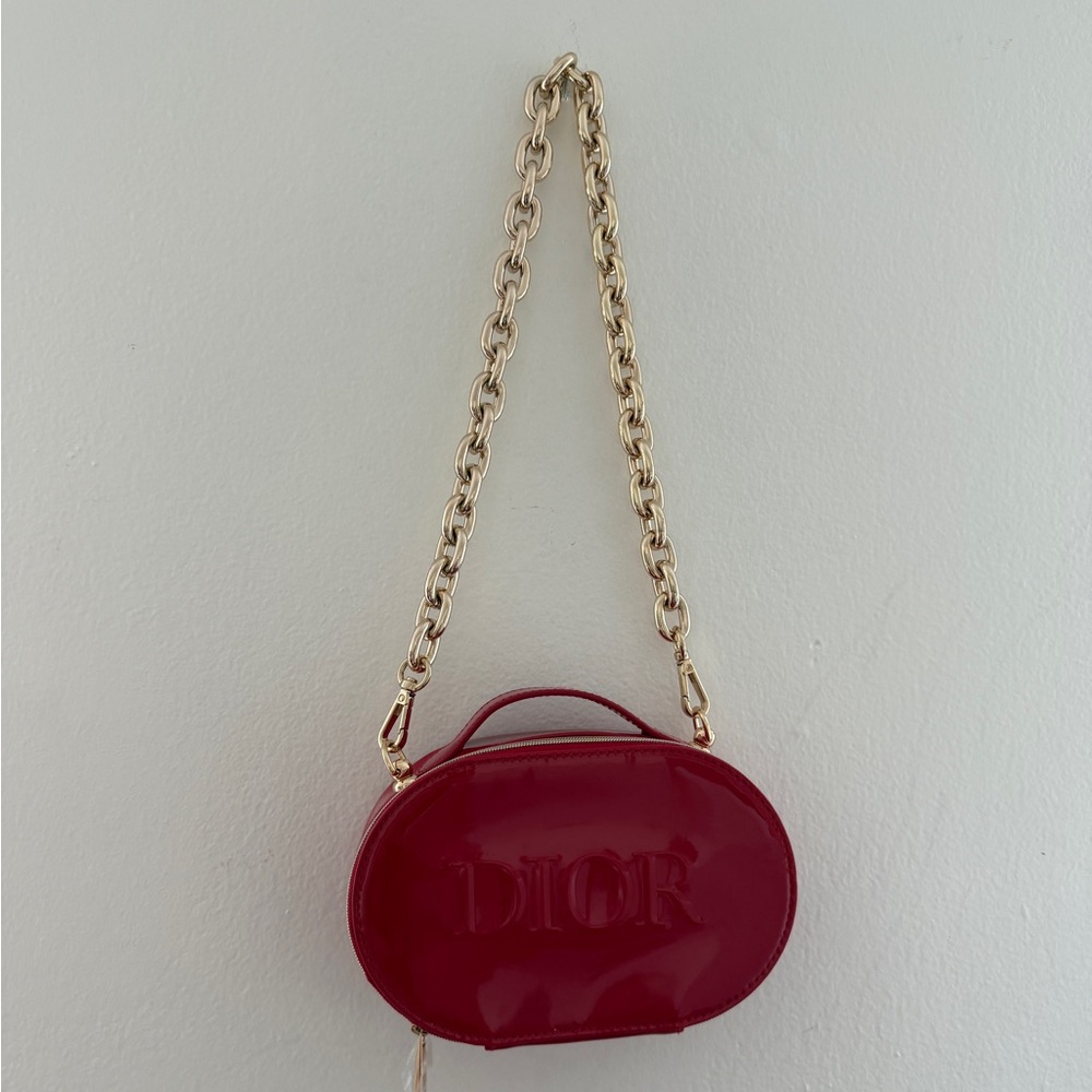 Dior Red Patent Shoulder Bag with gold shoulder chain